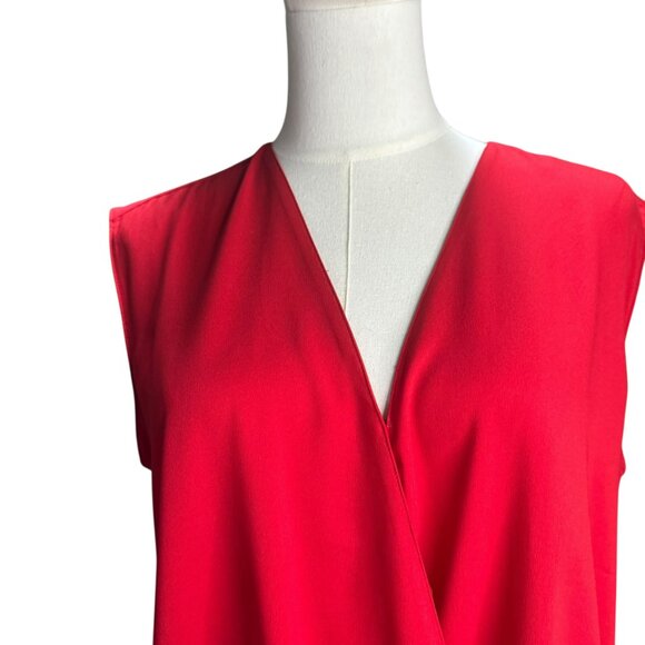 Ann Taylor Red Draped Faux Wrap Blouse Women’s Size M | Sleeveless V-Neck Top - Picture 2 of 8